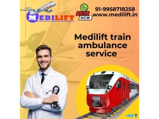 The Medilift Train Ambulance service in Delhi is equipped with vital medical supplies